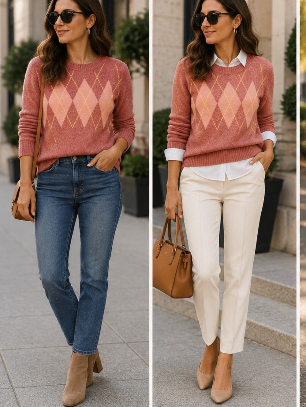 Loft Coral Blush Argyle Wool Sweater 🤎🩶